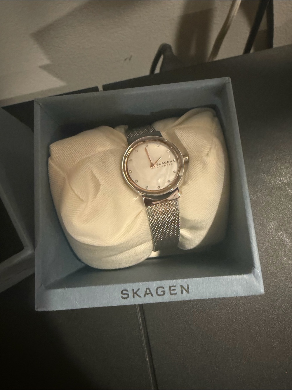 Skagen Women's Silver Mesh Bracelet Watch with White Dial